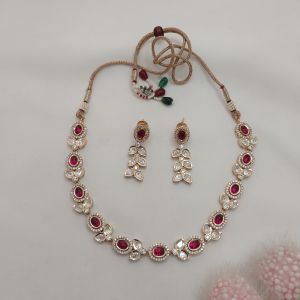 Royal Ruby & Kundan Gold-Tone Necklace Set with Earrings
