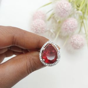 Crimson Teardrop Halo Ring